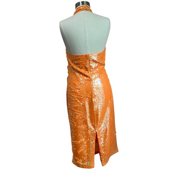 Caroline Constas Orange Sequin Midi Halter Dress Size M - Picture 2 of 9